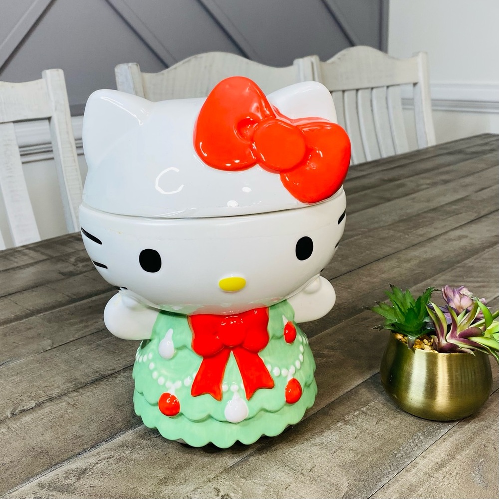 NWT Hello Kitty Christmas 2024 Green Tree Dress Ceramic Cookie Jar/Canister